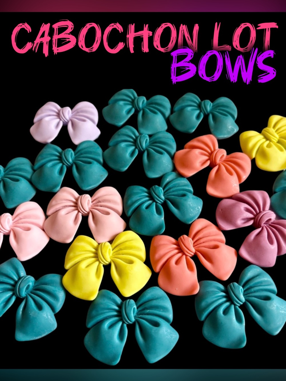 Bow Cabochons - Assorted 19 pieces Flat-backs for Crafting Various Colors